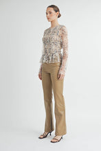 Cream Sheer Smocked Embroidered Mesh Peplum Top