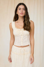 Natural Lace Trim Sleeveless Button Down Eyelet Top