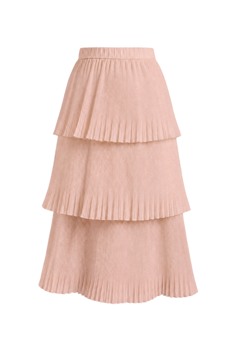 Pink Tiered Midi Skirt