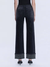 Black Mid Rise Rhinestone Cuffed Black Slim Wide Flying Monkey Jeans