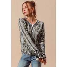 Black Floral Intarsia Button Up Cardigan