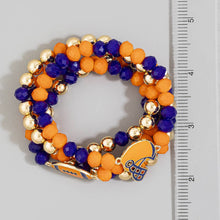 Purple Enamel Football Charm Crystal Bead Bracelet