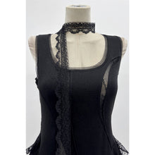 Black Lace Panel Sleeveless Top with Sheer Layered Hem
