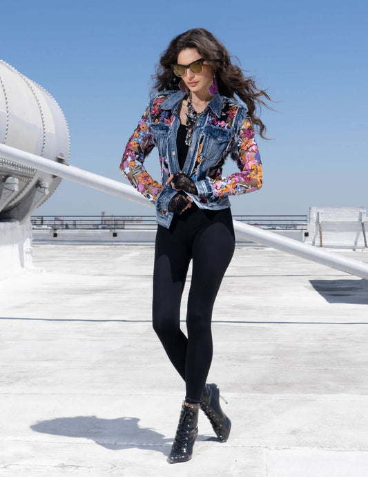 Denim Jacket with Floral Sequin Embroidery