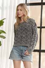 LONG SLEEVE DIAMOND KNIT SWEATER - CESW3862: CHARCOAL / S-M-L(2-2-2)