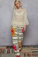 Natural Round neck long sleeve crochet loop patterns regular fit POL top