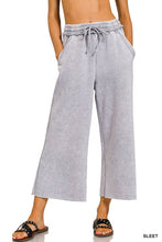 Crop Black Acid Wash Fleece Palazzo Sweatpants With Pockets