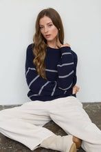 Navy Stripe Raw Crew Neck Long Sleeve Sweater