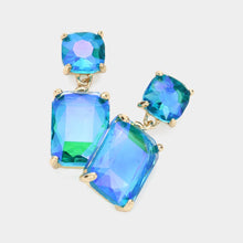 Pink Square Rectangle Glass Stone Link Dangle Evening Earrings
