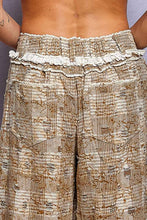 Camel Multi Vintage Distressed Plaid Ruffle Hem High Rise Wide Leg POL Pants