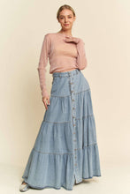 Denim Button Front Ruffle Hem Maxi Dave Dani Skirt