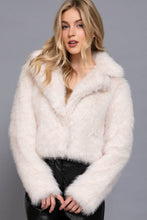 Cream Long Sleeve Notched Collar Faux Fur Cropped Jacket