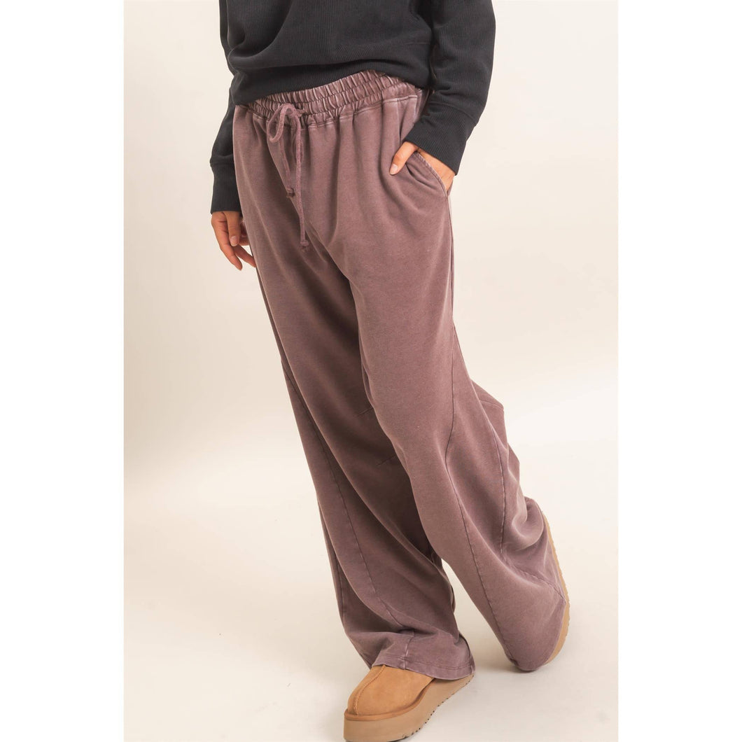 Dark Brown Mineral Washed Wide Leg Pants