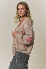 CHUNKY FLORAL CHIC KNIT CARDIGAN- CESW4370: KHAKI / S-M-L(2-2-2)