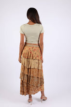 Amber Hue Line Tiered Patchwork Ruffle Maxi Skirt