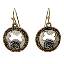Silver Dog Bone Cutout Paw Earrings: