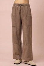 Mocha Mineral Washed Wide Leg Casual Comfy Pants