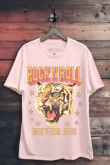 Light Pink Rock And Roll Never Die Tiger Graphic Top