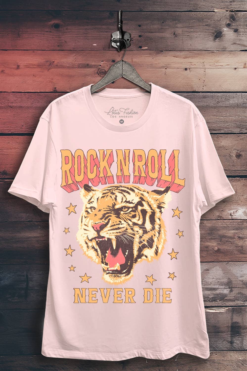 Light Pink Rock And Roll Never Die Tiger Graphic Top