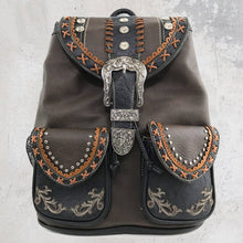 Brown Western Leather Buckle Backpack: