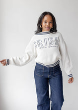 Notre Dame Queen Oversized Striped Crew Sweater: Navy/Ivory / M