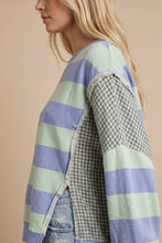 Mint Blue Mixed-Print Deconstructed Pullover