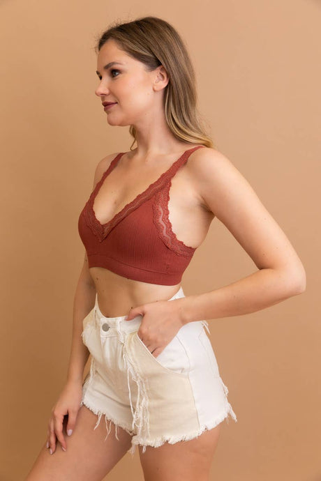 Rust Lace Trim Padded Bralette
