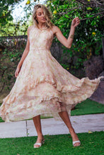 Ivory Floral Waterfall Ruffle Midi Dress Crochet Trim