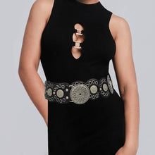 Black Gold Wide Western Mandala Conchos Adjustable Statement Waist Belt