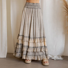 Latte Rustic Textured Smocked Waist Ruffled Tiered Maxi Skirt