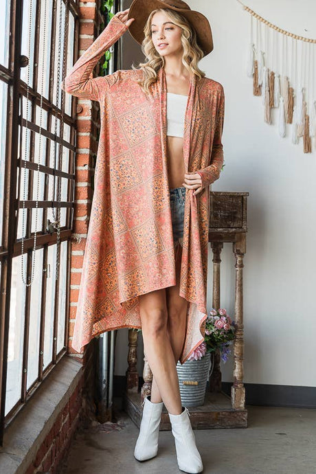 Pumpkin Multi Draped Long Kimono Bucketlist Cardigan