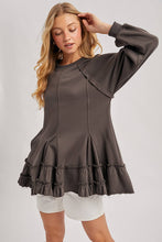 Ash French Terry Ruffled Tiered Hem Tunic Sweatshirt