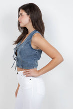 Medium Wash Tie-Front Denim Vest