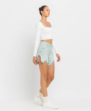 Abstracted High Rise Side Slit Denim Vervet Shorts