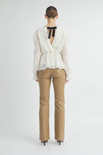 Ivory Sheer Textured V-Neck Blouse with Back Ribbon