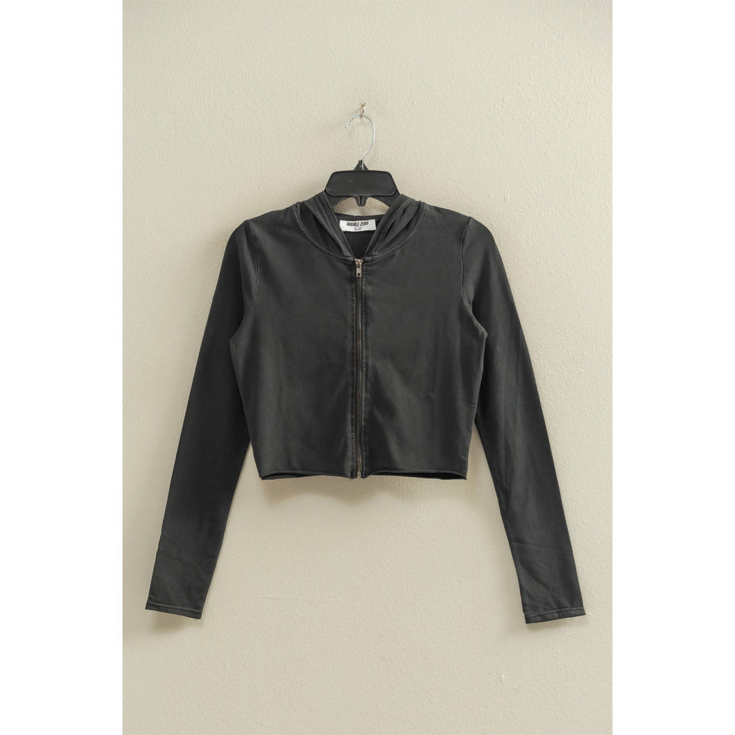 Black Zip Up Cropped Hoodie