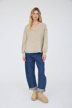 WASHED INVERTED SEAM DETAIL LONG SLEEVE KNIT TOP: EGGPLANT