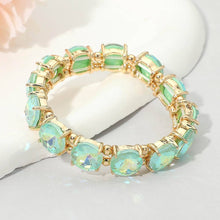 Silver Round Stone Cluster Beaded Stretch Evening Bracelet