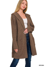 Black Hooded Open Front Sweater Cardigan
