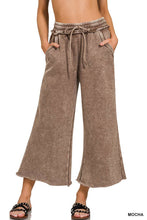 Crop Light Olive Acid Wash Fleece Palazzo Sweatpants With Pockets