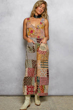 Almond Multi V-neck Sleeveless Varied Patchwork Dual Patch Pocket POL Overalls