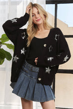 Black Button Down Sequins Cardigan