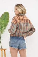 Apricot Tan Soft Lightweight Plaid Mix Crop Shirt Jacket