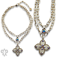 Black Double gold chain pendant necklace with Austrian crystal