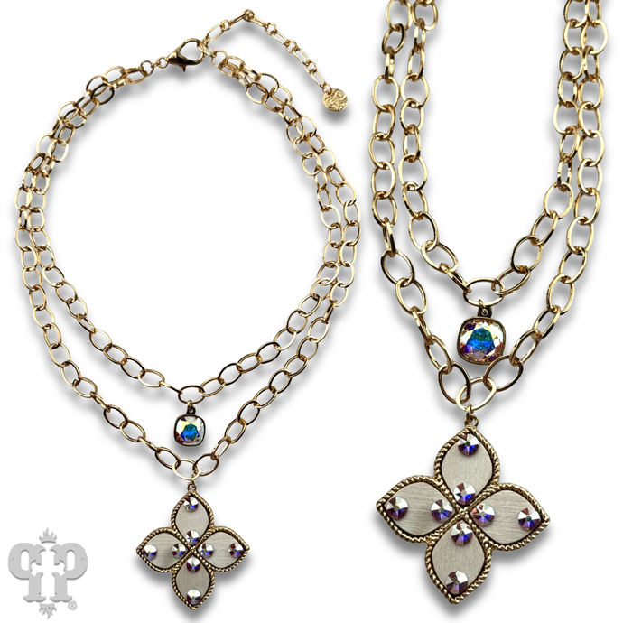 Black Double gold chain pendant necklace with Austrian crystal