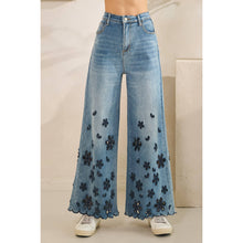 Denim Washed Flower Cutouts Oli+Hali Pants