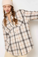 Bone Loose Fit Button Down Soft Fabric Plaid Shirts