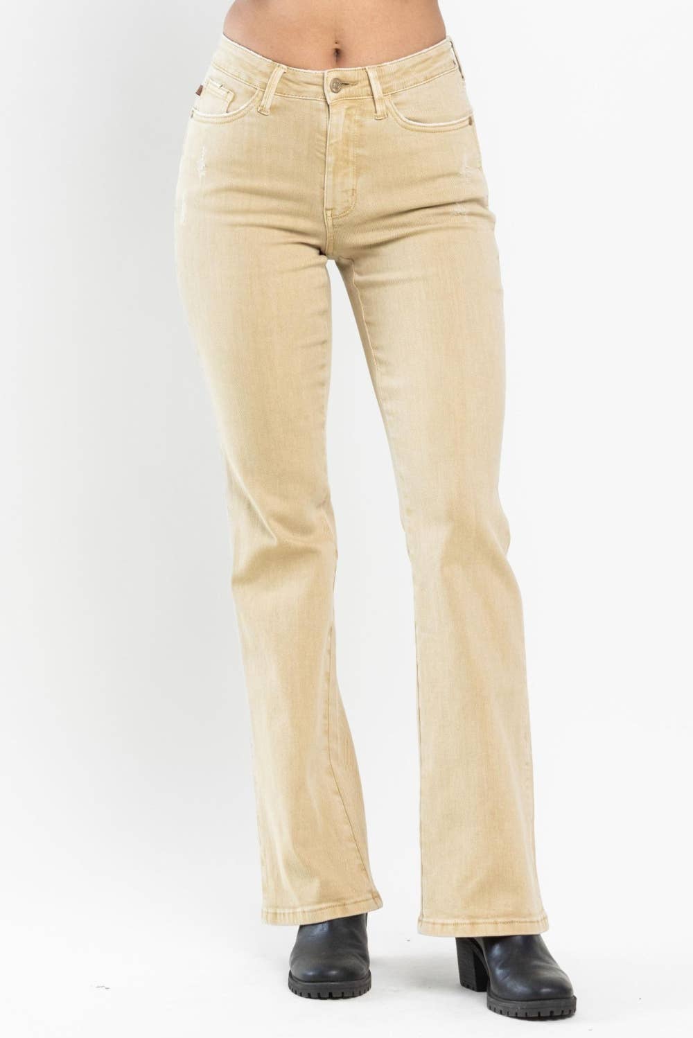 Khaki Mid Rise Garment Dyed Slim Boot Judy Blue Jeans