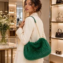 Green Fluffy Faux Fur Chain Strap Shoulder Handbag