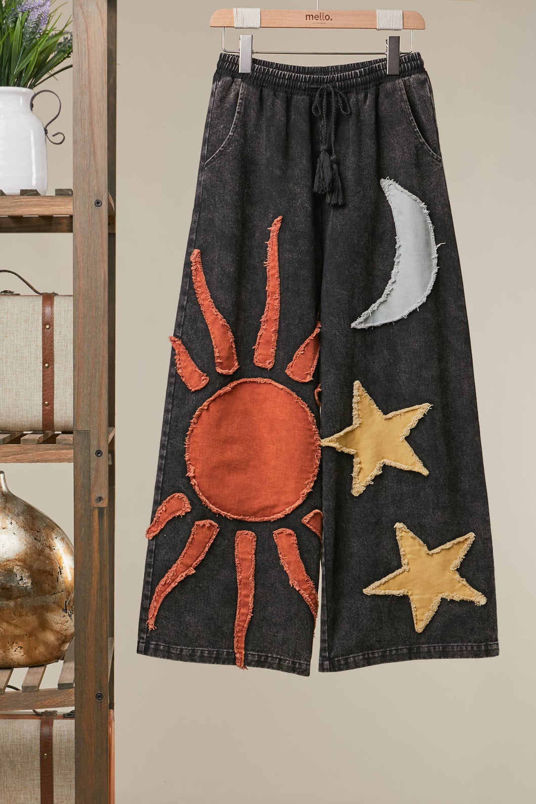 Black Washed Sun & Star Wide Pants